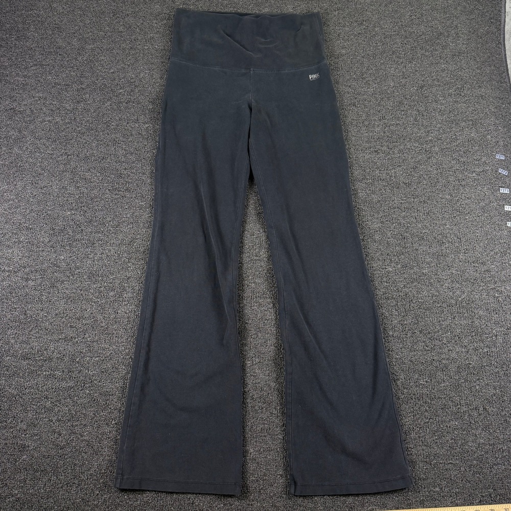 PINK Victoria's Secret Yoga Pants Women M Flare Black Foldover Waistband EUC
